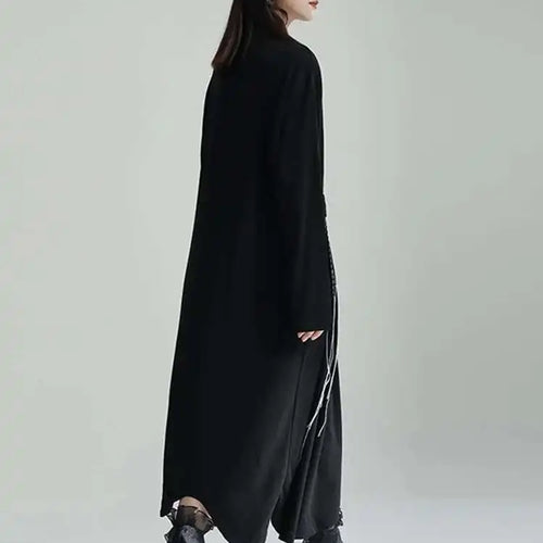Load image into Gallery viewer, Women Black Topstitched Long Big Size Dress New Turtleneck Long Sleeve Loose Fit Fashion Tide Spring Autumn 2025 1DF3239
