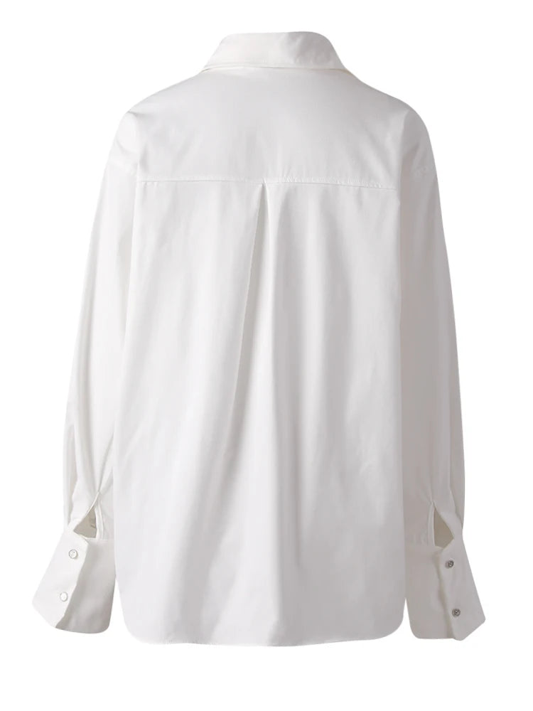 Women Blue Irregular Tie Big Size Elegant Blouse New Lapel Long Sleeve Shirt Fashion Tide Spring Autumn 2025 CPG3075