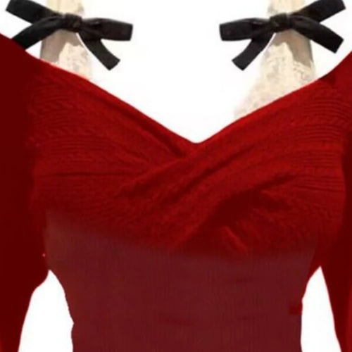 Load image into Gallery viewer, Korean Sexy Fairy Crop Top Sweater Women Japanese Sweet Y2k Aesthetic Bow Lace Patchwork Knitted Pullover Thin Kintwear Tops
