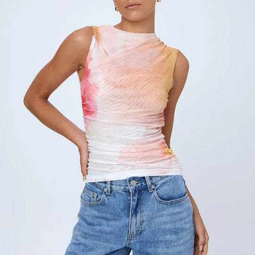 Load image into Gallery viewer, y2k Tops for Women Fairycore Clothing Summer Floral/Tie Dye Print Sleeveless Mesh T Shirt 2000s Vest Fashion Streetwear
