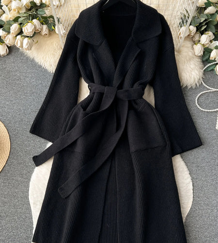 Korean New Autumn Winter Women Simplicity Solid Long Sleeves Vacation Bandage Cardigan Knitwear Sweater Coat Fashion Trend Thick