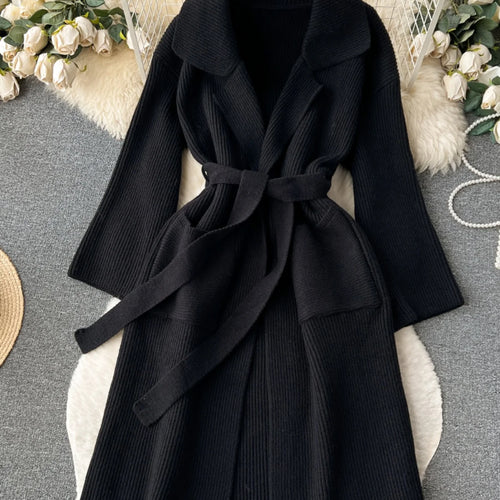 Load image into Gallery viewer, Korean New Autumn Winter Women Simplicity Solid Long Sleeves Vacation Bandage Cardigan Knitwear Sweater Coat Fashion Trend Thick
