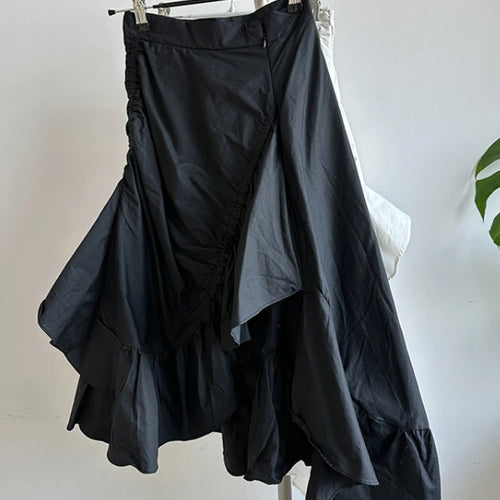 Load image into Gallery viewer, High Waist White Pleated Ruffles Irregular Slit Elegant Half-body Skirt Women Fashion Tide New Spring Autumn 2025 1DJ0094
