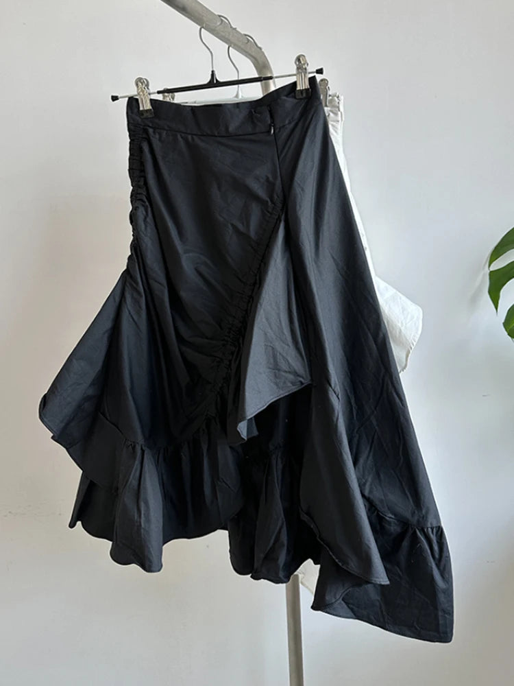 High Waist White Pleated Ruffles Irregular Slit Elegant Half-body Skirt Women Fashion Tide New Spring Autumn 2025 1DJ0094