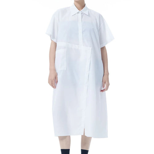 Load image into Gallery viewer, Women Black Irregular Button Big Size Midi Shirt Dress New Lapel Short Sleeve Fashion Tide Spring Summer 2025 1DJ0954
