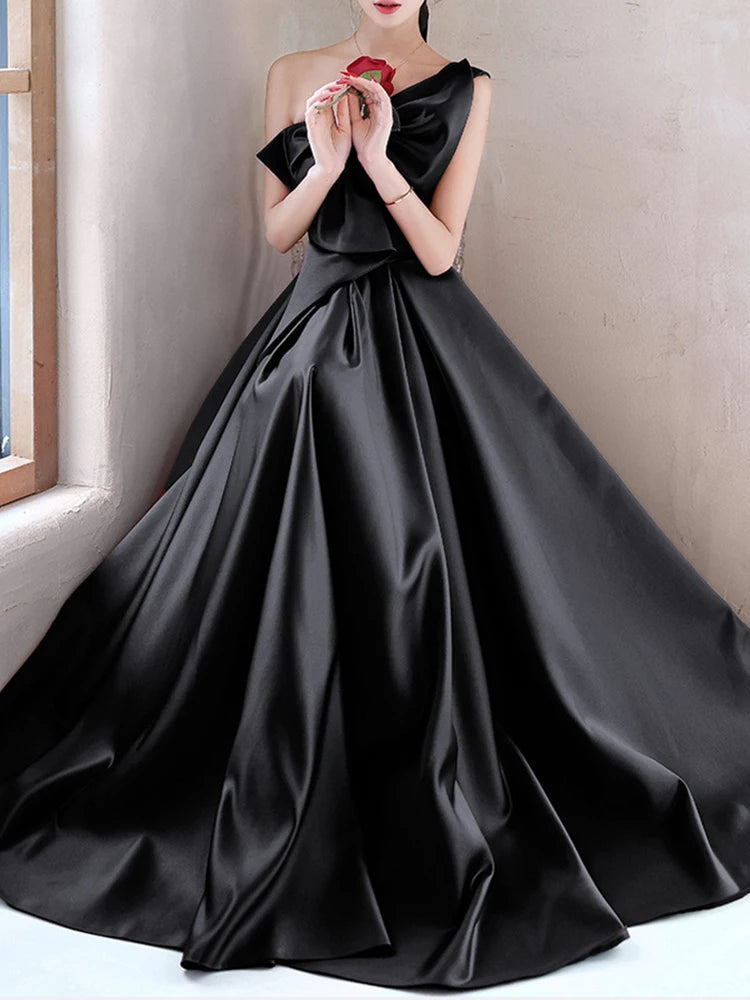 Elegant Patchwork Bowknot Evening Dresses For Women Strapless Sleeveless Backless High Waist Temperament Long Dress Female