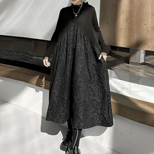 Load image into Gallery viewer, Women Black Pattern Textured Big Size  Long Vest Dress New V-Neck Sleeveless Fashion Tide Spring Autumn 2025 1DH844101
