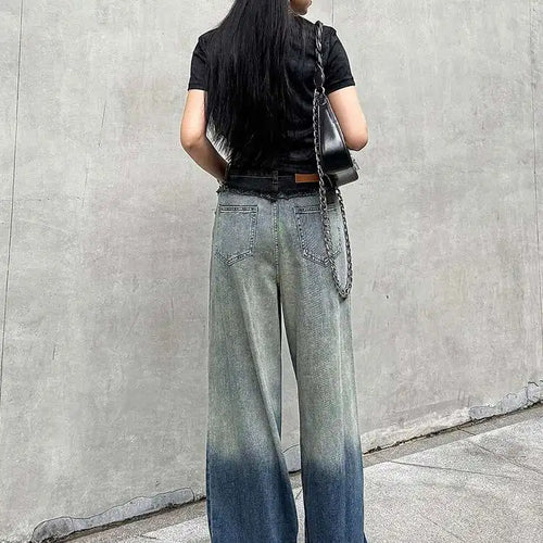 Load image into Gallery viewer, High Waist Blue Gradual Color Denim Burr Long Wide Leg Jeans New Women Trousers Fashion Tide Spring Autumn 2025 1DH5146
