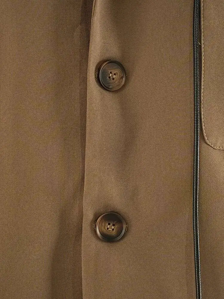 Women Khaki Drawstring Big Size Casual Blazer New Hooded Long Sleeve Jacket Fashion Tide Spring Autumn 2025 CPG2241