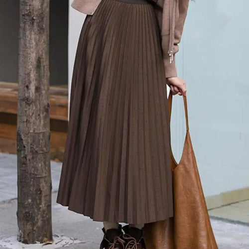 Load image into Gallery viewer, Autumn Winter French Vintage Solid Versatile A-line Long Skirts Women's 2024 Elegant High Waist Office Lady Pleated Skirt Simple
