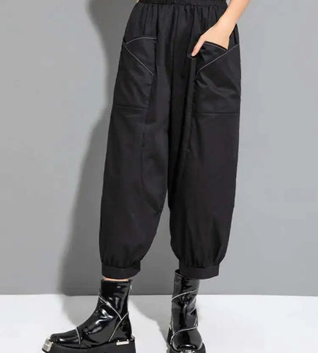 High Elastic Waist Black Pocket Thin Casual Harem Pants New Loose Fit Trousers Women Fashion Spring Autumn 2025 1DF6508