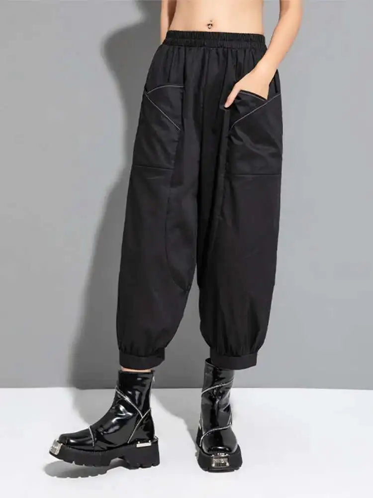 High Elastic Waist Black Pocket Thin Casual Harem Pants New Loose Fit Trousers Women Fashion Spring Autumn 2025 1DF6508