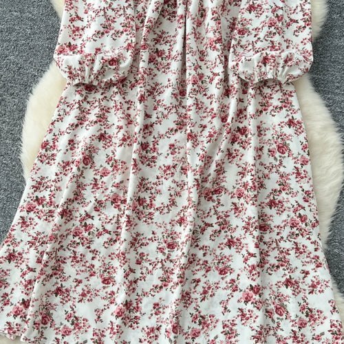 Load image into Gallery viewer, Vintage Women Elegant Pink Floral High Waist Birthday Party Dress French Long Sleeve Vacation Dress 2025 Spring Autumn Bohemian
