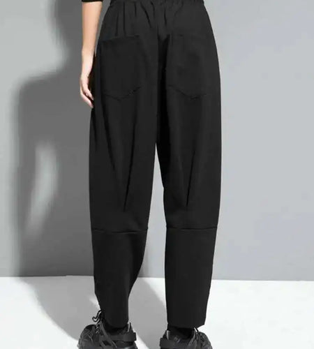 High Elastic Waist Black Pocket Long Harem Pants New Loose Fit Trousers Women Fashion Tide Spring Autumn 2025 1DF1657