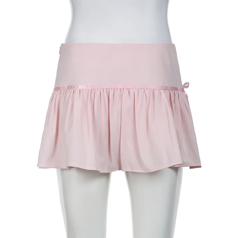 Hotsweet Pink Spliced Summer Mini Skirt Bow Korean Fashion Cute Folds A-Line Women Skirts Coquette Clothes Girls New