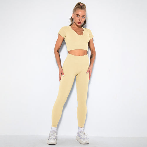 Load image into Gallery viewer, Gym Set Summer 2 Piece Outfit Ribbed Sport Bra Leggings Seamless Workout Set Fitness Active Wear Tracksuit Women Yoga Clothing
