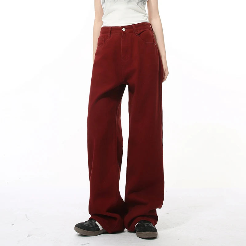 Simple Men Jeans Solid Color Loose Fitting Menwear Straight Wide Leg Casual Trousers Summer Streetwear Tide 9A8929