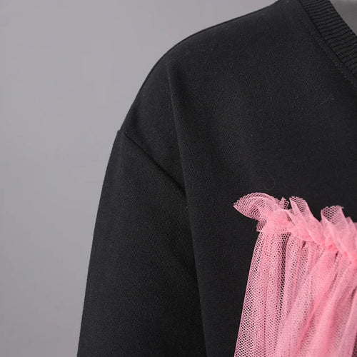 Load image into Gallery viewer, Women Balck Mesh Ruffles Irregular Big Size Mini Dress New Round Neck Long Sleeve Fashion Tide Spring Autumn 2025 CPG3045
