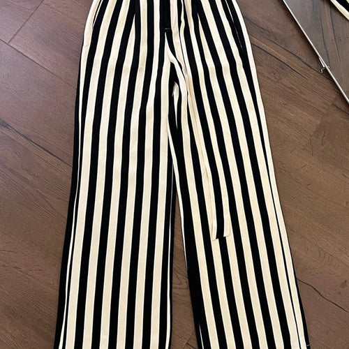 Load image into Gallery viewer, Hit Color Striped Pants For Womenhigh Waist Full Length Patchwork Belt Casual Wide Leg Pant Female Fashion Clothing
