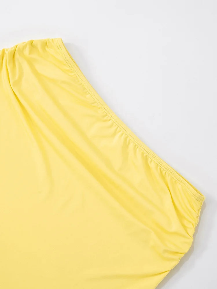 Yellow Sexy Skirt Two Piece Sets Women Halter Lace-up Crop Tops And Maxi Skirt Female Elegant Club 2 Piece Sets Dress