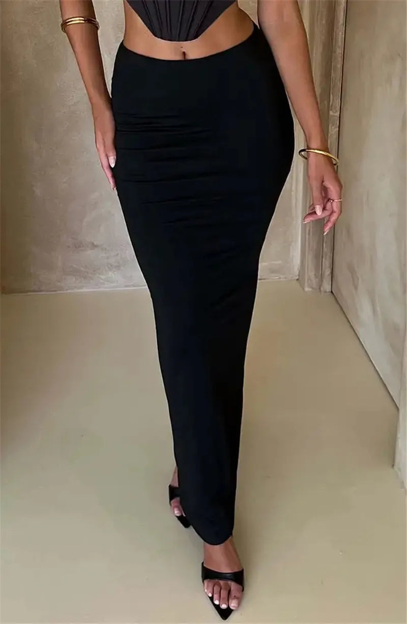Thickened Fabric Sexy Maxi Skirt Women 2023 Autumn Winter New Solid High Waist Skinny Club Party Long Skirt Elegant