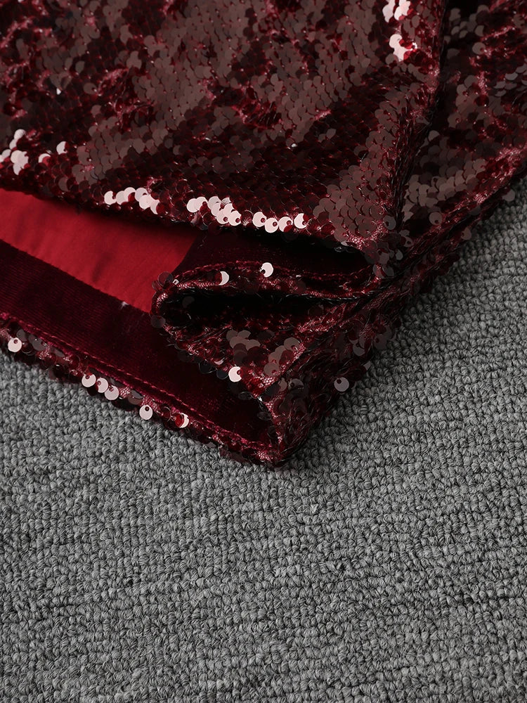 High Waist Wine Red Sequins Shining Elegant Mini Half-body Skirt Women Fashion Tide New Spring Autumn 2025 11A0892