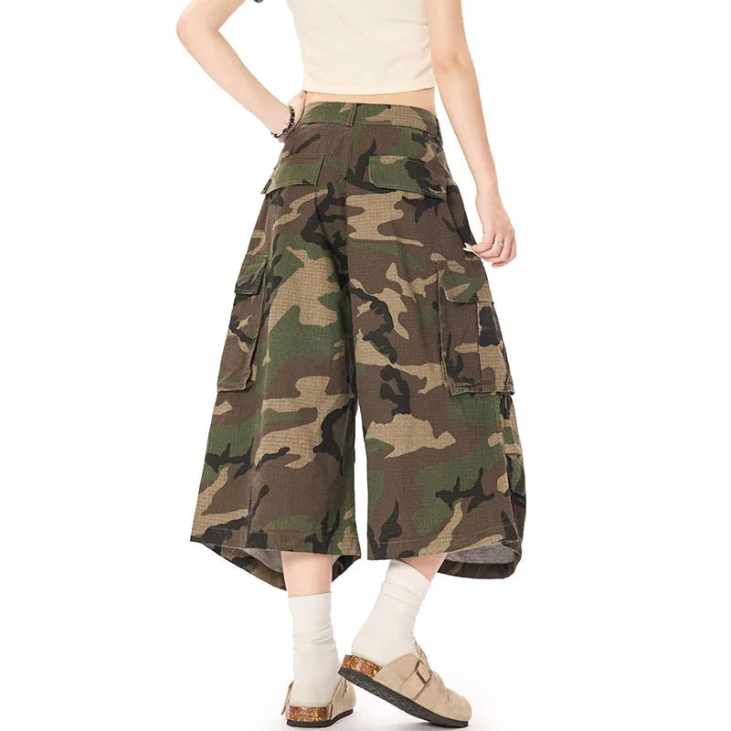 Men's Cargo Shorts New American Style Male Street Fashion Multi Pockets Loose Straight Leg Casual Bottoms Summer 9W1726