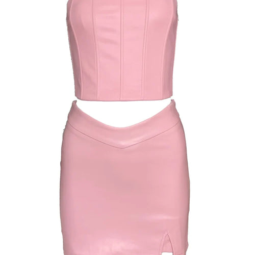 Load image into Gallery viewer, Orange Top And Skirt Set Sexy Corset Top Cropped And Leather Dress Strapless Top Birthday Dress For Women 2022
