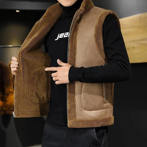 Load image into Gallery viewer, Men Fashion Casual Thicken Gilets Winter New Lamb Wool Coat Warm Vest Male Jacket Can Be Worn On Both Sides Sleeveless Waistcoat
