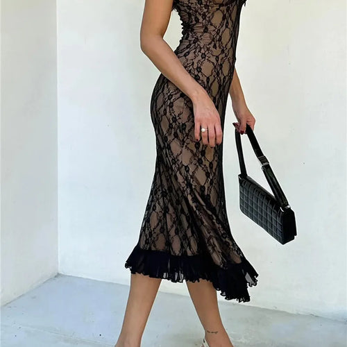 Load image into Gallery viewer, Elegant Lace Print Sexy Maxi Dress For Women Spaghetti Strap Sleeveless Backless Bodycon Club Party Sexy Long Dress
