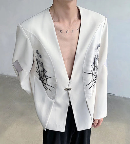 Male Suit Coat New Chinese Orchid Embroidery Decoration Single Breasted Trendy Handsome Men's Casual Clothing 9W1702
