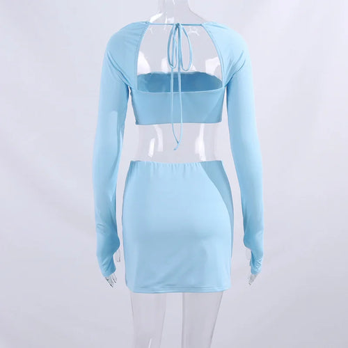 Load image into Gallery viewer, Sexy Dress Set Women White Square Collar Full Sleeve Crop Top And Mini Skirt Matching Sets Ladies Party Two Piece Set
