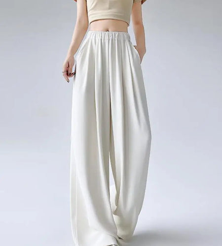 French Simplicity Solid Loose High Waisted Pockets Wide Leg Long Pants For Women's Spring Summer Casual Pleated Trousers Fashion