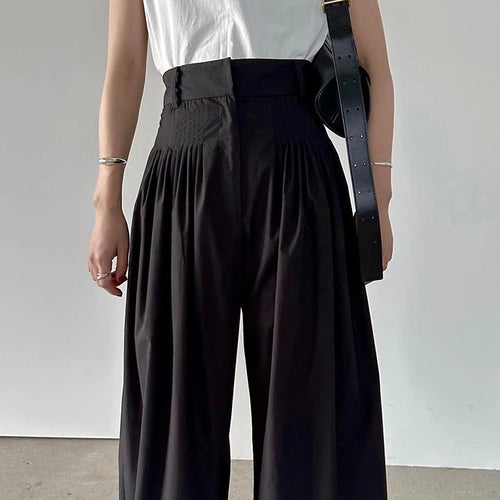 Load image into Gallery viewer, Solid Patchwork Folds Casual Loose Pants For Women High Waist Vintage Wide Leg Pant Female Fashion Clothing
