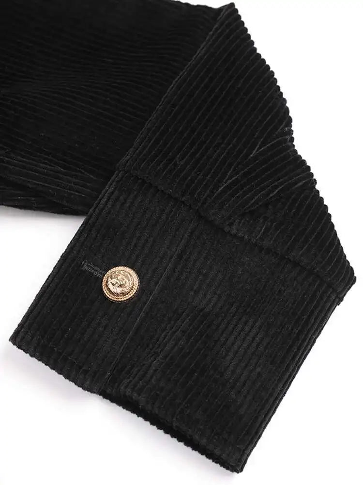 Loose Fit Black Corduroy Bow Big Size Jacket New Lapel Long Sleeve Women Coat Fashion Tide Spring Autumn 2025 1DF2133