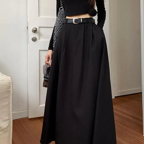 Load image into Gallery viewer, Korean Black High Waist Pleated Woman Grey Suit Skirt Female 2023 Autumn Ladies Casual Fashion Beige Festival A-line Long Skirts
