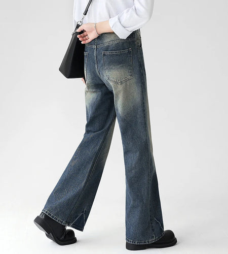 Men's Jeans Korean Handsome Make Old Male Loose Straight Wide Leg Stylish Flared Denim Pants Spring Summer Men 9W1409