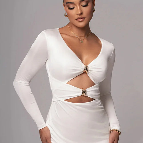 Load image into Gallery viewer, Sexy Hollowed Out Long Sleeved Dress Dress For Women Elegant Bodycon Party Club Evening Dress Winter 2025 Female Vestido
