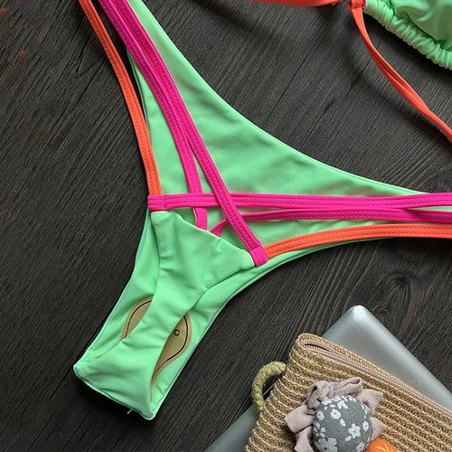 Load image into Gallery viewer, Metallic Chain Bikini 2023 Sexy Push Up Swimwear Women Brazilian Swimsuit Thong Biquini Two Piece Bathing Suit
