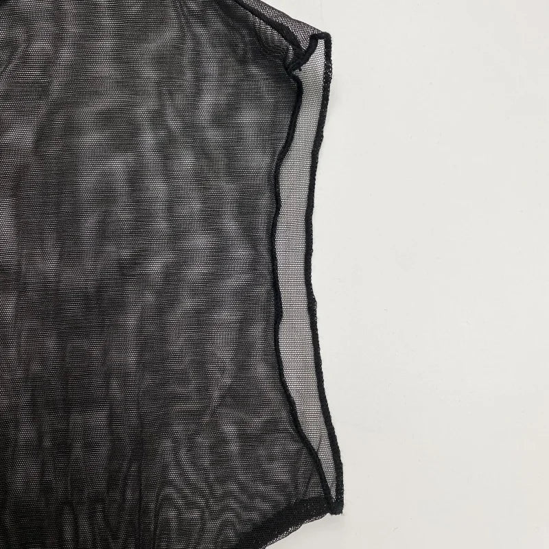 Spring Summer Clothes Mesh Sexy T-Shirts Tops for Women Long Sleeve Woman Asymmetric Skinny Tops Blouse