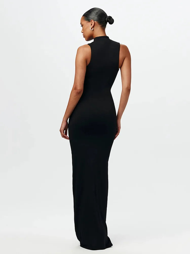 Elegant Sleeveless Bodycon Lace Up Party Evening Dress Women Autumn/Winter New2025 Slim Vestido Elastic Tight Clothing