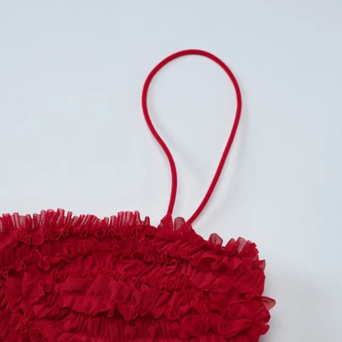 Load image into Gallery viewer, Spaghetti Strap Mesh Pleated Sexy Crop Tops Women Red Strapless Sleeveless Backless Skinny Club Tank Tops Clubwear
