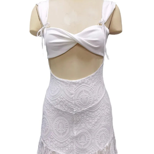 Load image into Gallery viewer, Sexy Sleeveless Hollow Lace Patchwork Dress Women Tight Ruffle Edge Female Mini Dress Nightclub Party Vestidos 2024 New
