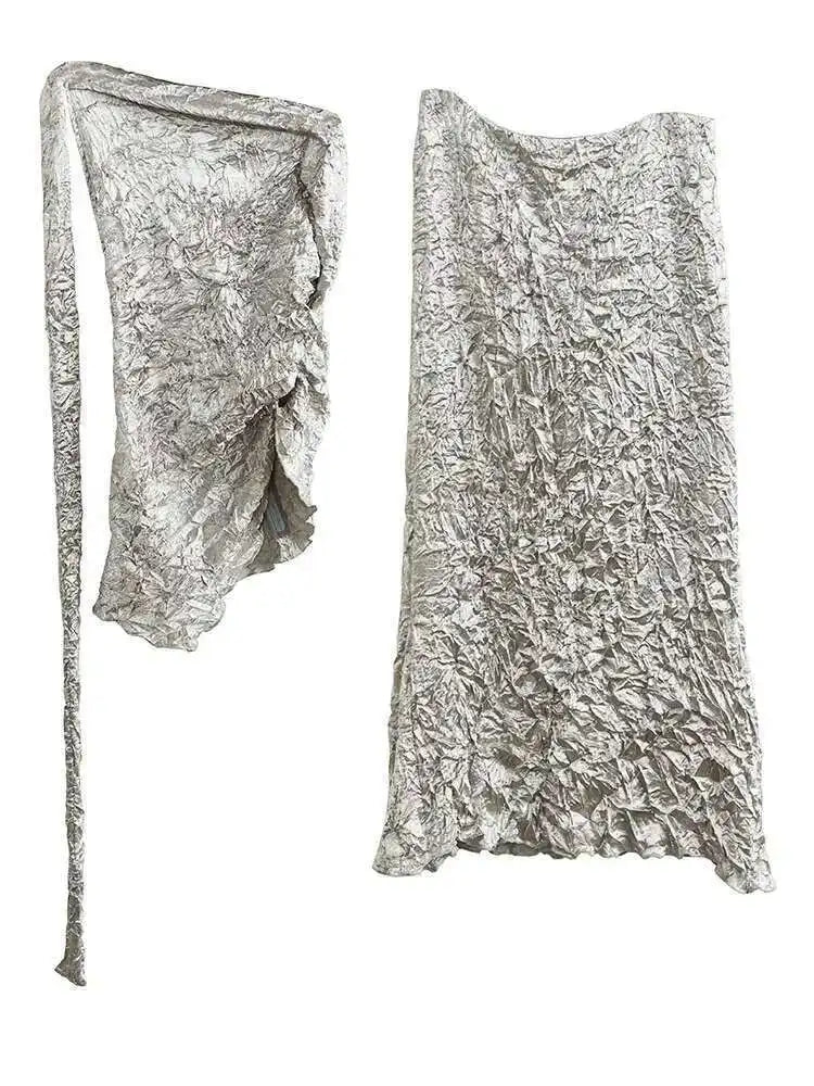 Pleated Textured Backless Tank Top Half-body Skirt Two Pieces Suit New Women Fashion Tide Spring Summer 2025 1DH4717