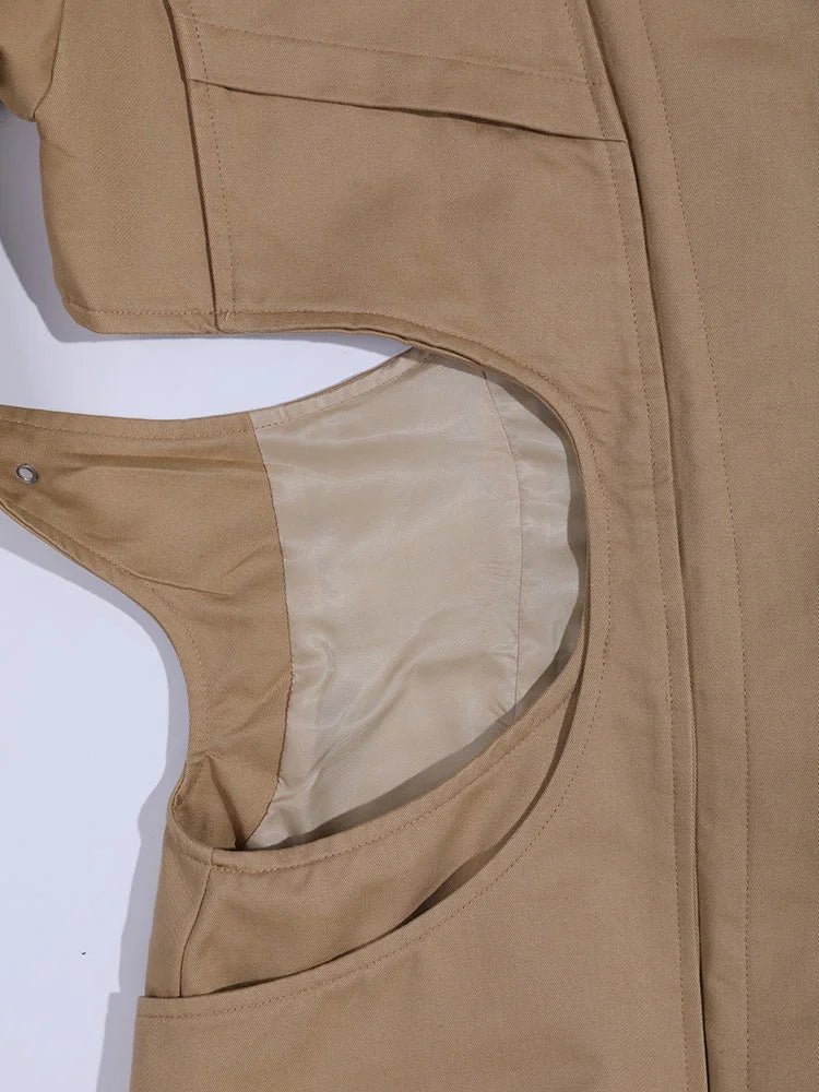 Women Cut-out Big Size Camel Long Trench New Lapel Long Sleeve Loose Fit Windbreaker Fashion Spring Autumn 2025 1DH058004