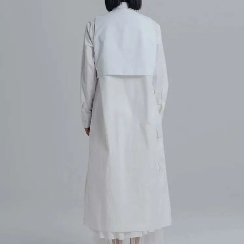 Load image into Gallery viewer, Women White Pleated Irreuglar Big Size Shirt Dress New Lapel Long Sleeve Loose Fit Fashion Tide Spring Autumn 2025 1DE7026
