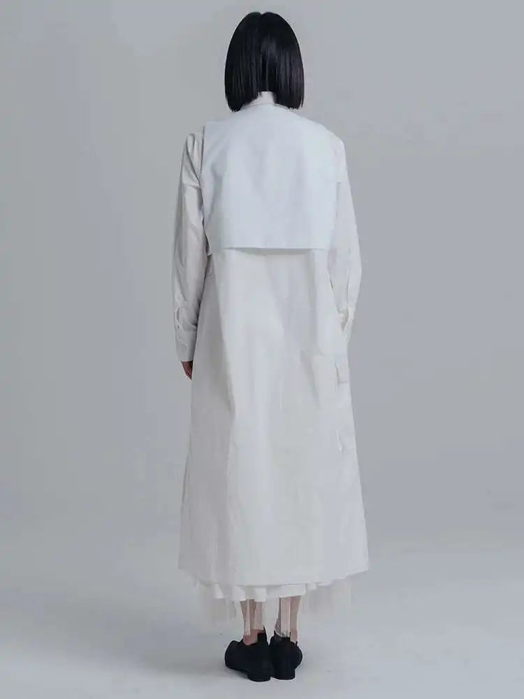 Women White Pleated Irreuglar Big Size Shirt Dress New Lapel Long Sleeve Loose Fit Fashion Tide Spring Autumn 2025 1DE7026