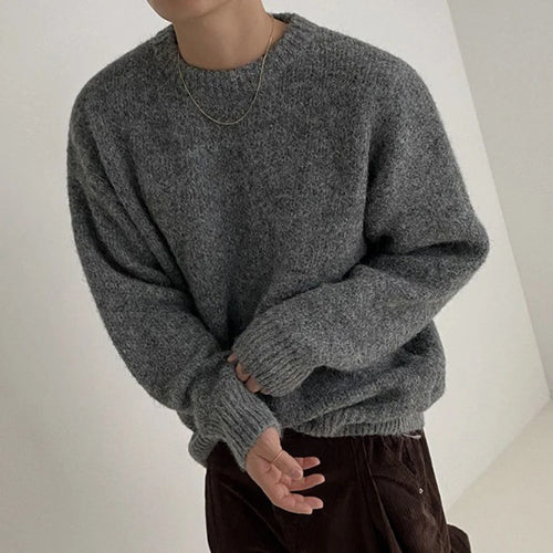 Load image into Gallery viewer, Men&#39;s Knitting Top Casual Loose Round Neck Pullover Sweater Autumn Korean Fashion Male Solid Color Knits 9C2387
