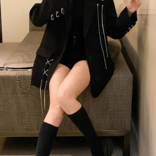 Load image into Gallery viewer, Harajuku Women Jackets Black Gothic Punk Hip Hop Solid Vintage Blazer Coats  Chic Chain Loose Jacket Streetwear
