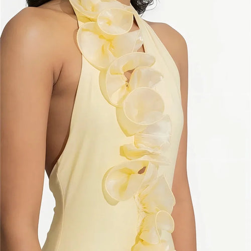 Load image into Gallery viewer, Mesh Rose Deep V Neck Sexy Maxi Dress For Women Gown Elegant Halter Sleeveless Backless Bodycon Club Party Long Dress
